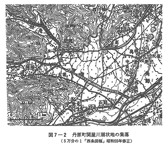 図7-2　丹原町関屋川扇状地の集落