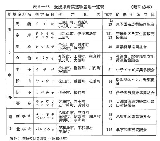 表6-28　愛媛県野菜基幹産地一覧表