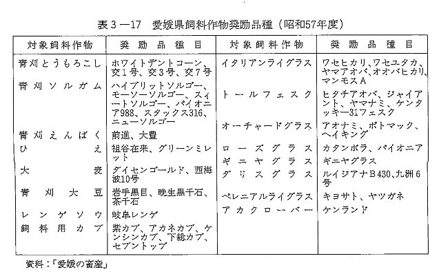 表3-17 愛媛県飼料作物奨励品種 （昭和57年度）