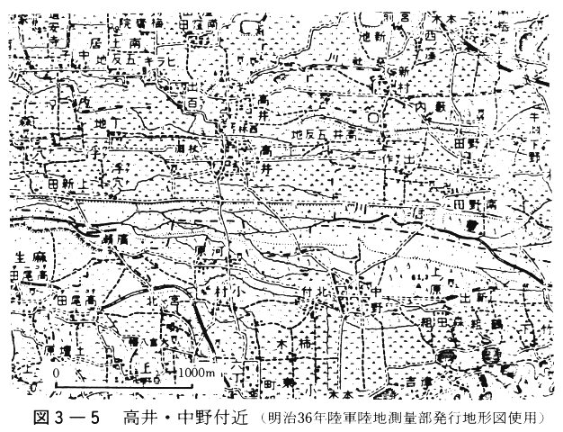 図３－５　高井・中野付近（明治36年陸軍地測部発行地形図使用）